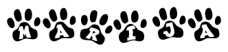 The image shows a row of animal paw prints, each containing a letter. The letters spell out the word Marija within the paw prints.