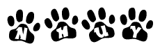 The image shows a row of animal paw prints, each containing a letter. The letters spell out the word Nhuy within the paw prints.