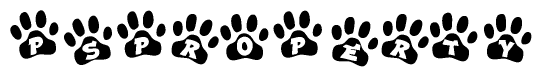 The image shows a series of animal paw prints arranged horizontally. Within each paw print, there's a letter; together they spell Psproperty