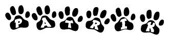 The image shows a series of animal paw prints arranged horizontally. Within each paw print, there's a letter; together they spell Patrik