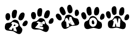 The image shows a series of animal paw prints arranged horizontally. Within each paw print, there's a letter; together they spell Remon