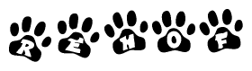 The image shows a series of animal paw prints arranged horizontally. Within each paw print, there's a letter; together they spell Rehof