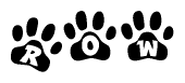 The image shows a series of animal paw prints arranged horizontally. Within each paw print, there's a letter; together they spell Row