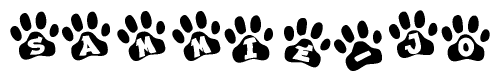 The image shows a row of animal paw prints, each containing a letter. The letters spell out the word Sammie-jo within the paw prints.