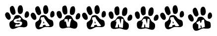 The image shows a row of animal paw prints, each containing a letter. The letters spell out the word Savannah within the paw prints.