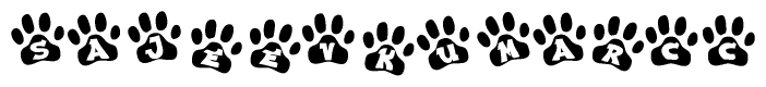 The image shows a series of animal paw prints arranged horizontally. Within each paw print, there's a letter; together they spell Sajeevkumarcc