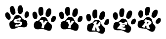 The image shows a row of animal paw prints, each containing a letter. The letters spell out the word Syyker within the paw prints.