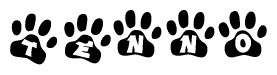 The image shows a series of animal paw prints arranged horizontally. Within each paw print, there's a letter; together they spell Tenno