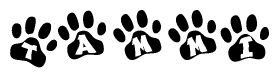 The image shows a series of animal paw prints arranged horizontally. Within each paw print, there's a letter; together they spell Tammi