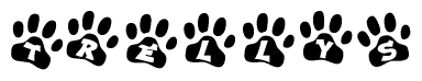 The image shows a series of animal paw prints arranged horizontally. Within each paw print, there's a letter; together they spell Trellys
