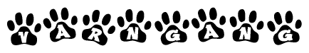 The image shows a row of animal paw prints, each containing a letter. The letters spell out the word Varngang within the paw prints.