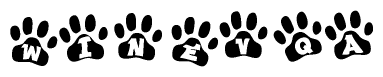 The image shows a series of animal paw prints arranged horizontally. Within each paw print, there's a letter; together they spell Winevqa