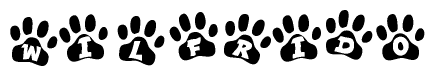 The image shows a series of animal paw prints arranged horizontally. Within each paw print, there's a letter; together they spell Wilfrido