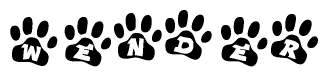 The image shows a row of animal paw prints, each containing a letter. The letters spell out the word Wender within the paw prints.