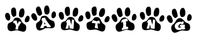 The image shows a series of animal paw prints arranged in a horizontal line. Each paw print contains a letter, and together they spell out the word Yanting.
