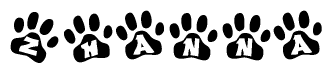 The image shows a row of animal paw prints, each containing a letter. The letters spell out the word Zhanna within the paw prints.