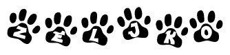 The image shows a row of animal paw prints, each containing a letter. The letters spell out the word Zeljko within the paw prints.