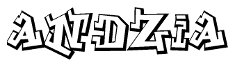 The image is a stylized representation of the letters Andzia designed to mimic the look of graffiti text. The letters are bold and have a three-dimensional appearance, with emphasis on angles and shadowing effects.