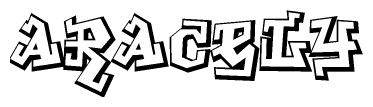 The image is a stylized representation of the letters Aracely designed to mimic the look of graffiti text. The letters are bold and have a three-dimensional appearance, with emphasis on angles and shadowing effects.
