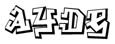 The image is a stylized representation of the letters Ayde designed to mimic the look of graffiti text. The letters are bold and have a three-dimensional appearance, with emphasis on angles and shadowing effects.