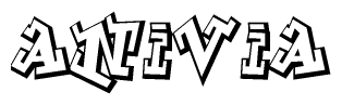 The image is a stylized representation of the letters Anivia designed to mimic the look of graffiti text. The letters are bold and have a three-dimensional appearance, with emphasis on angles and shadowing effects.