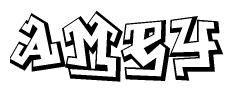 The image is a stylized representation of the letters Amey designed to mimic the look of graffiti text. The letters are bold and have a three-dimensional appearance, with emphasis on angles and shadowing effects.