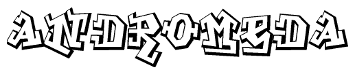 The clipart image features a stylized text in a graffiti font that reads Andromeda.