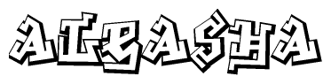 The clipart image depicts the word Aleasha in a style reminiscent of graffiti. The letters are drawn in a bold, block-like script with sharp angles and a three-dimensional appearance.