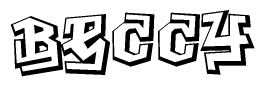 The clipart image depicts the word Beccy in a style reminiscent of graffiti. The letters are drawn in a bold, block-like script with sharp angles and a three-dimensional appearance.