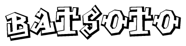 The clipart image depicts the word Batsoto in a style reminiscent of graffiti. The letters are drawn in a bold, block-like script with sharp angles and a three-dimensional appearance.