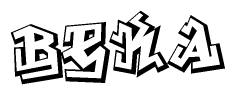 The image is a stylized representation of the letters Beka designed to mimic the look of graffiti text. The letters are bold and have a three-dimensional appearance, with emphasis on angles and shadowing effects.