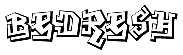 The clipart image depicts the word Bedresh in a style reminiscent of graffiti. The letters are drawn in a bold, block-like script with sharp angles and a three-dimensional appearance.
