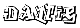 The image is a stylized representation of the letters Danie designed to mimic the look of graffiti text. The letters are bold and have a three-dimensional appearance, with emphasis on angles and shadowing effects.