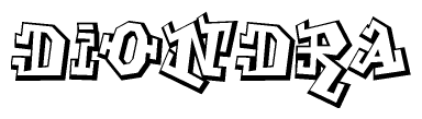 The image is a stylized representation of the letters Diondra designed to mimic the look of graffiti text. The letters are bold and have a three-dimensional appearance, with emphasis on angles and shadowing effects.