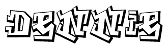 The image is a stylized representation of the letters Dennie designed to mimic the look of graffiti text. The letters are bold and have a three-dimensional appearance, with emphasis on angles and shadowing effects.