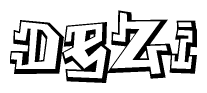   The image is a stylized representation of the letters Dezi designed to mimic the look of graffiti text. The letters are bold and have a three-dimensional appearance, with emphasis on angles and shadowing effects. 