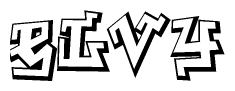 The clipart image depicts the word Elvy in a style reminiscent of graffiti. The letters are drawn in a bold, block-like script with sharp angles and a three-dimensional appearance.