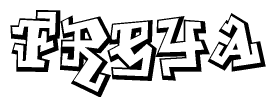 The clipart image depicts the word Freya in a style reminiscent of graffiti. The letters are drawn in a bold, block-like script with sharp angles and a three-dimensional appearance.