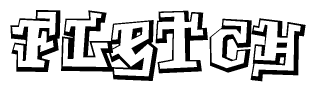 The clipart image depicts the word Fletch in a style reminiscent of graffiti. The letters are drawn in a bold, block-like script with sharp angles and a three-dimensional appearance.