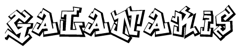 The clipart image depicts the word Galanakis in a style reminiscent of graffiti. The letters are drawn in a bold, block-like script with sharp angles and a three-dimensional appearance.