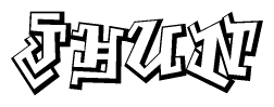 The clipart image depicts the word Jhun in a style reminiscent of graffiti. The letters are drawn in a bold, block-like script with sharp angles and a three-dimensional appearance.