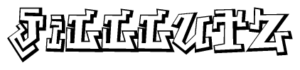 The clipart image depicts the word Jilllutz in a style reminiscent of graffiti. The letters are drawn in a bold, block-like script with sharp angles and a three-dimensional appearance.