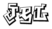 The clipart image depicts the word Jel in a style reminiscent of graffiti. The letters are drawn in a bold, block-like script with sharp angles and a three-dimensional appearance.
