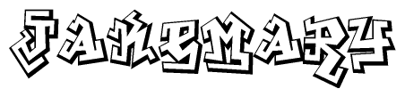 The image is a stylized representation of the letters Jakemary designed to mimic the look of graffiti text. The letters are bold and have a three-dimensional appearance, with emphasis on angles and shadowing effects.
