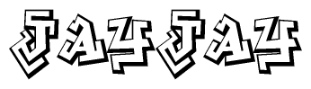 The clipart image depicts the word Jayjay in a style reminiscent of graffiti. The letters are drawn in a bold, block-like script with sharp angles and a three-dimensional appearance.