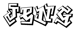 The image is a stylized representation of the letters Jeng designed to mimic the look of graffiti text. The letters are bold and have a three-dimensional appearance, with emphasis on angles and shadowing effects.
