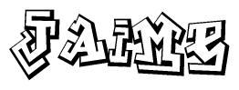 The image is a stylized representation of the letters Jaime designed to mimic the look of graffiti text. The letters are bold and have a three-dimensional appearance, with emphasis on angles and shadowing effects.