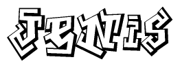 The image is a stylized representation of the letters Jenis designed to mimic the look of graffiti text. The letters are bold and have a three-dimensional appearance, with emphasis on angles and shadowing effects.