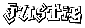 The clipart image depicts the word Justie in a style reminiscent of graffiti. The letters are drawn in a bold, block-like script with sharp angles and a three-dimensional appearance.