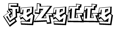 The clipart image depicts the word Jezelle in a style reminiscent of graffiti. The letters are drawn in a bold, block-like script with sharp angles and a three-dimensional appearance.